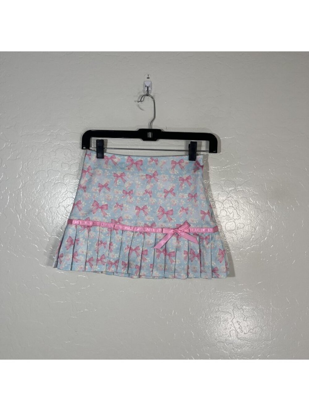 Sugar Thrillz Skirt Womens XXS Blue Floral Bow Pleated Mini Satin Kawaii Zip